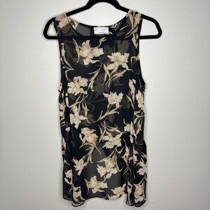 Audrey 3+1 Women’s Sheer Tunic Tank Top Sleeveless Floral Black Small Crossover